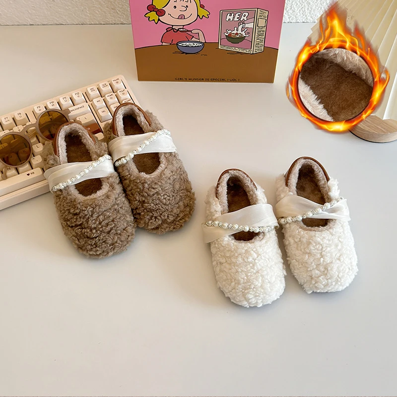 毛毛鞋女童外穿冬2024新款韩版保暖加绒宝宝鞋女孩子室外保暖棉鞋