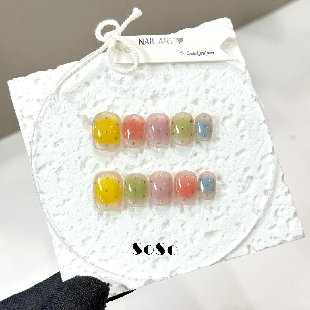 Nice SoSo【甜夏拾光】 纯手工穿戴甲手绘猫眼可爱跳色冰透波点ins