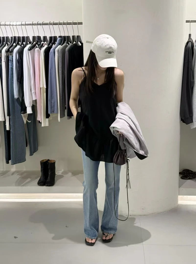 泡菜高级感哑光丝质拼蕾丝吊带上衣连衣裙蕾丝裙子轻奢气质无袖