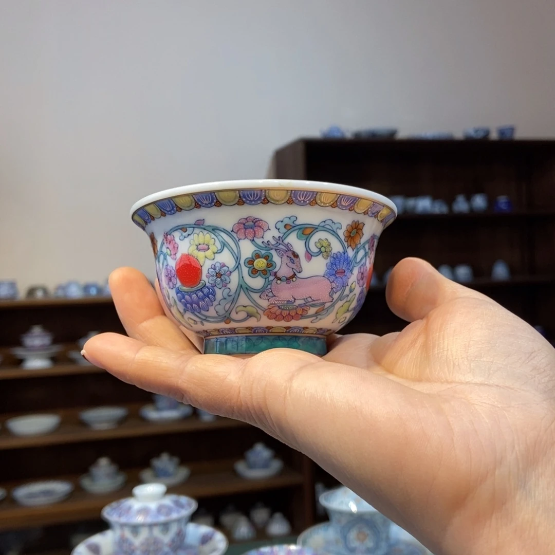 杯w冉月观隐一鹿生花压手杯