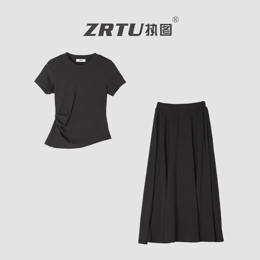 ZRTU  简约不规则设计感气质短袖+显瘦百搭半裙套装ZR1808