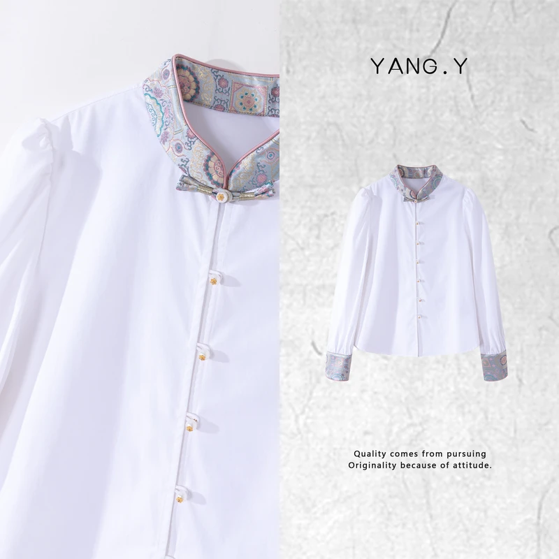YANG.Y- 深圳原创新中式女装2025桑蚕丝刺绣衬衣50039