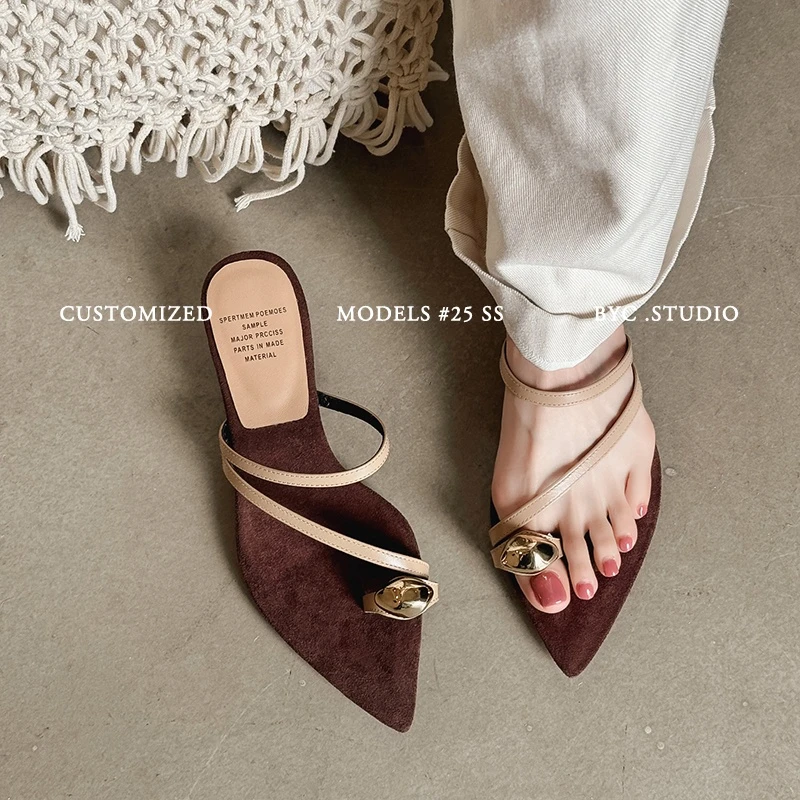 时尚尖头凉拖鞋女款2025新款爆款细跟夏季凉鞋女网红气质百搭鞋子