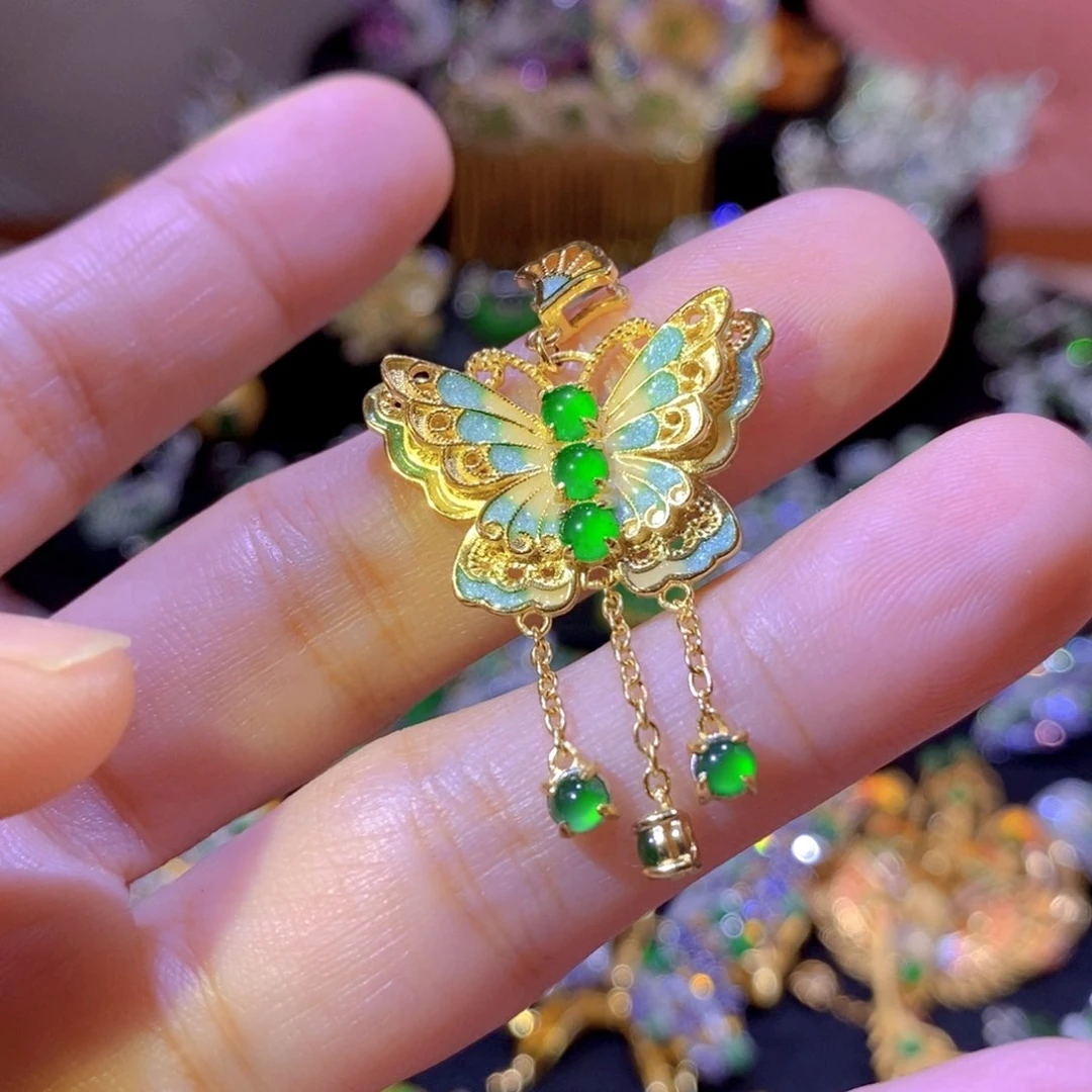 翡翠银S925镶嵌项圈天然翡翠