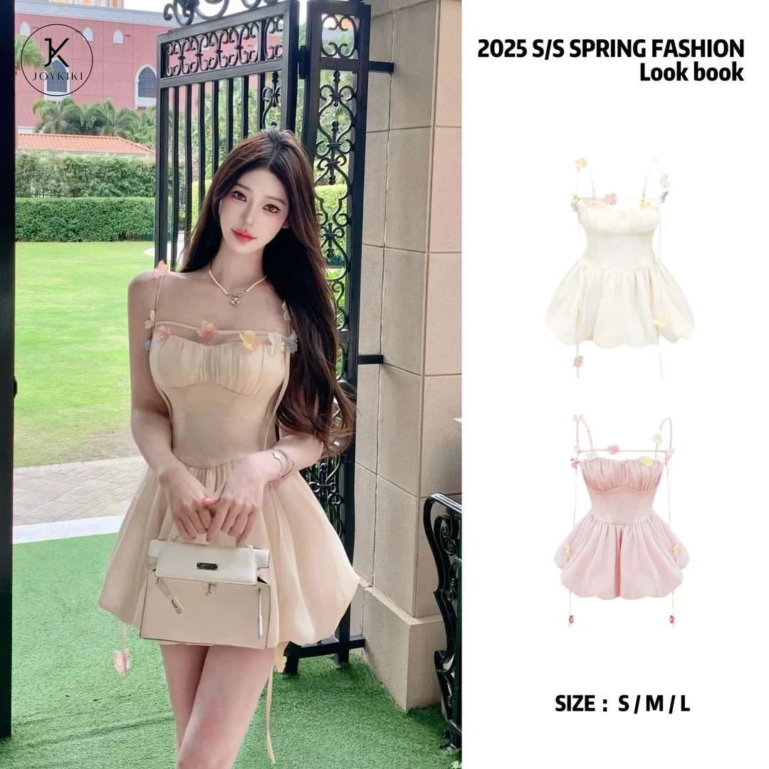 JOYKIKI 金金【花间云林】春季纯欲少女拼接花朵设计连衣裙J25A357