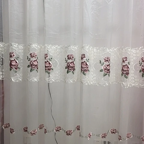 白色刺绣纱帘6米对开