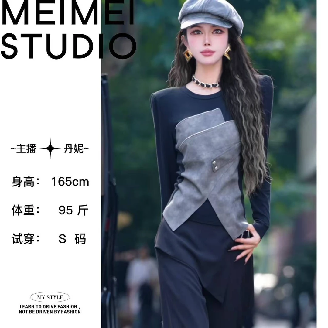 意模时尚气质百搭设计师款开叉上衣410--30970508