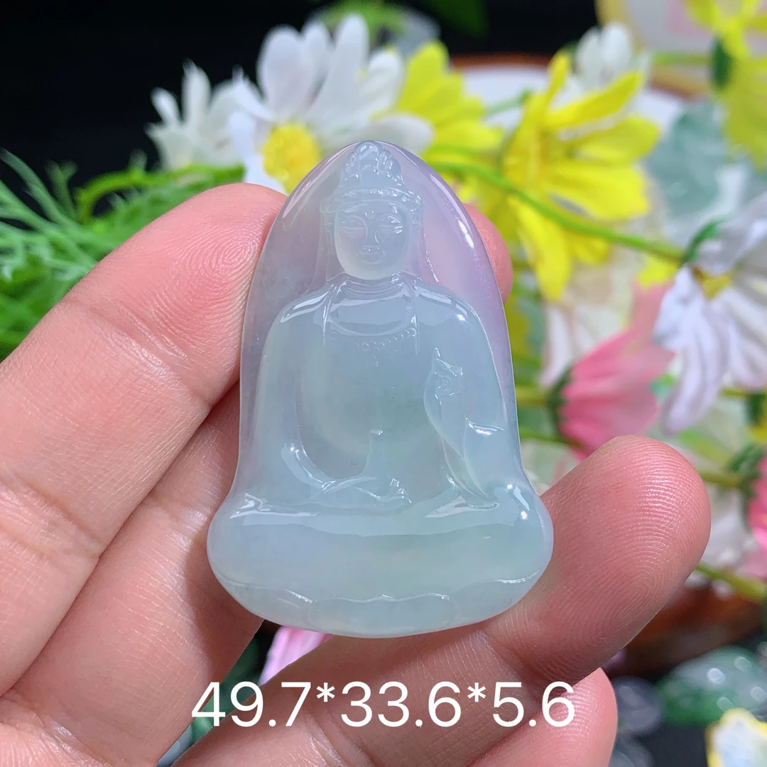 缅甸翡翠冰种素衣观音吊坠品精美雕刻礼物上等翡翠珠宝玉石轻奢