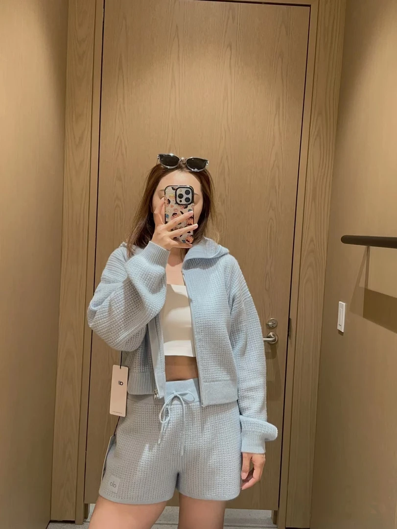 【ola24fw华夫格针织拉链外套】宽松松弛感绒面 33211