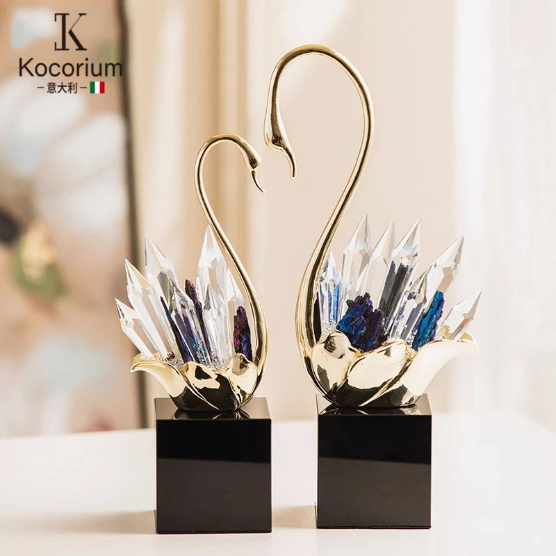 Kocorium摆件轻奢高级水晶小天鹅一对乔迁礼物客厅网红客厅摆件