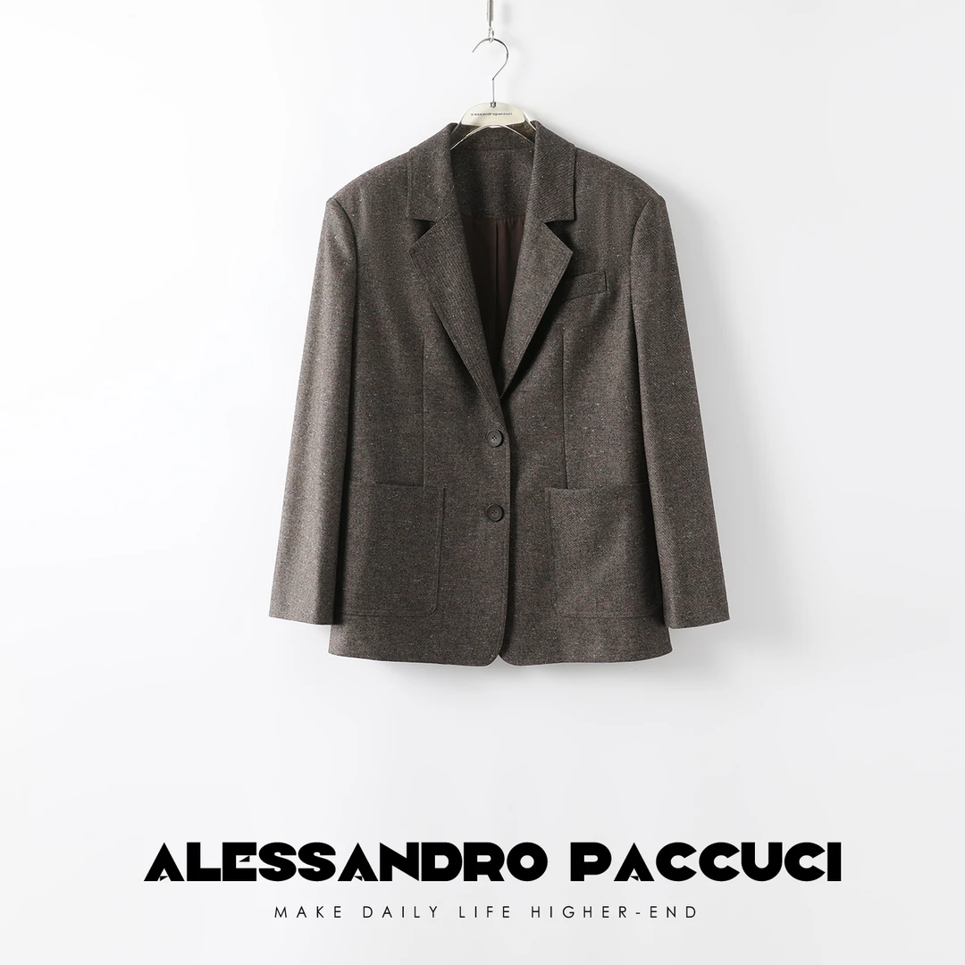 【孤品不退换】洛哥22181X 点彩麻灰羊毛chic轻职场西装