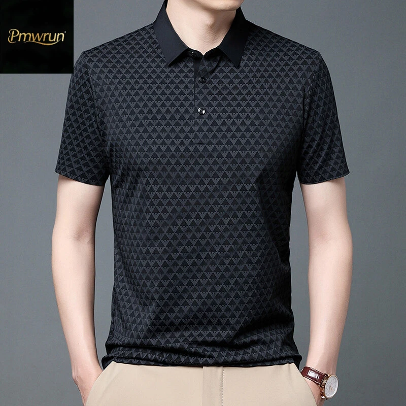 Pmwrun桑蚕丝夏季新款男士polo衫冰丝商务休闲翻领男款t恤半袖