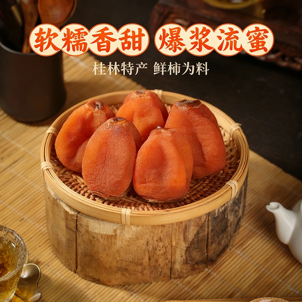 佳庆缘广西桂林流心独立包装柿子饼霜降吊圆柿饼特产