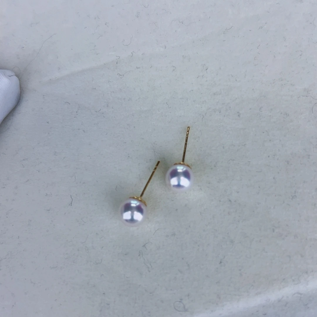 海水珍珠海水akoya天女耳钉6-7mm18K金镶嵌