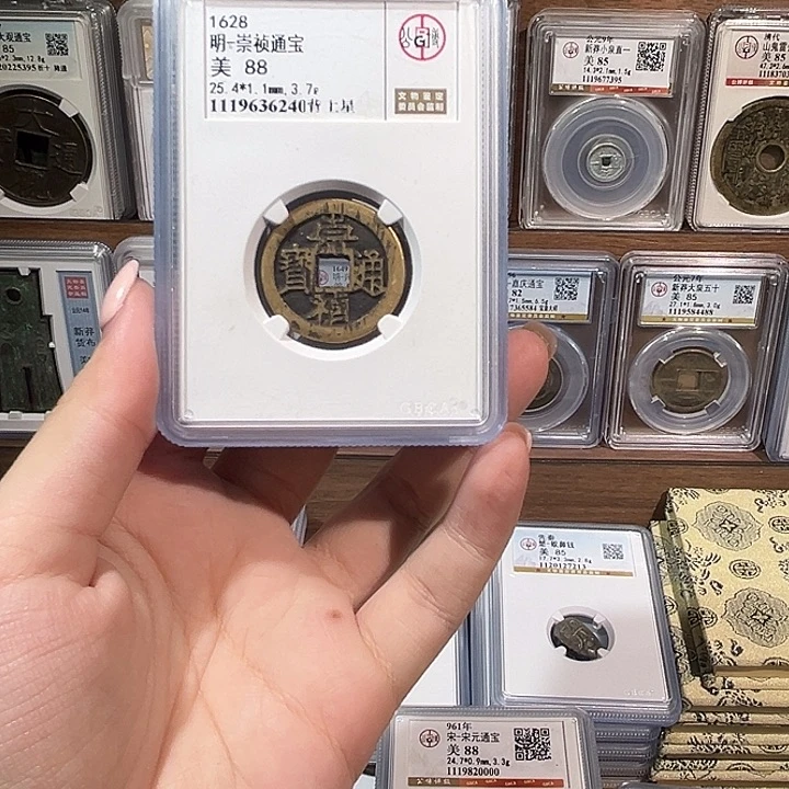 铜洛神 崇祯通宝 背上星