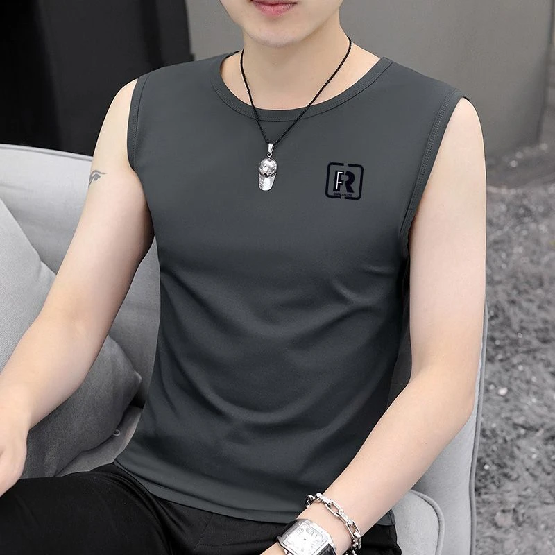 新款夏季凉感时尚弹力男士背心坎肩薄款t恤坎肩宽肩无袖潮流t恤衫