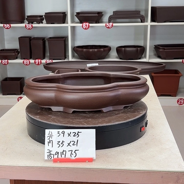 紫砂花盆束口海棠