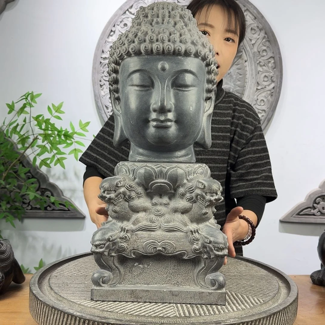 石材青石雕刻30厘米高佛头加底座一套总高55厘米