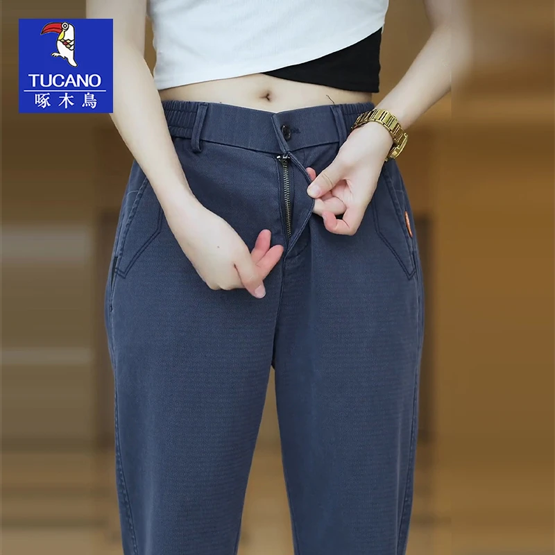 啄木鸟男士休闲裤2025年春秋季宽松直筒百搭松紧腰中年男款长裤子