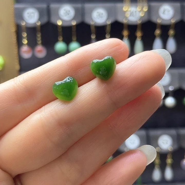 和田玉18K金镶嵌耳饰