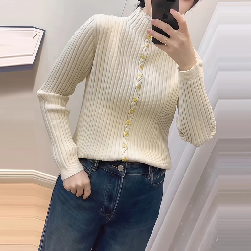 韩系高级感小众针织衫女装秋冬季简约百搭打底衫宽松减龄气质上衣