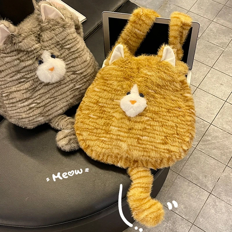 【宝贝】可爱毛绒猫咪斜挎包手提新款女ins风少女软萌毛茸茸大容量