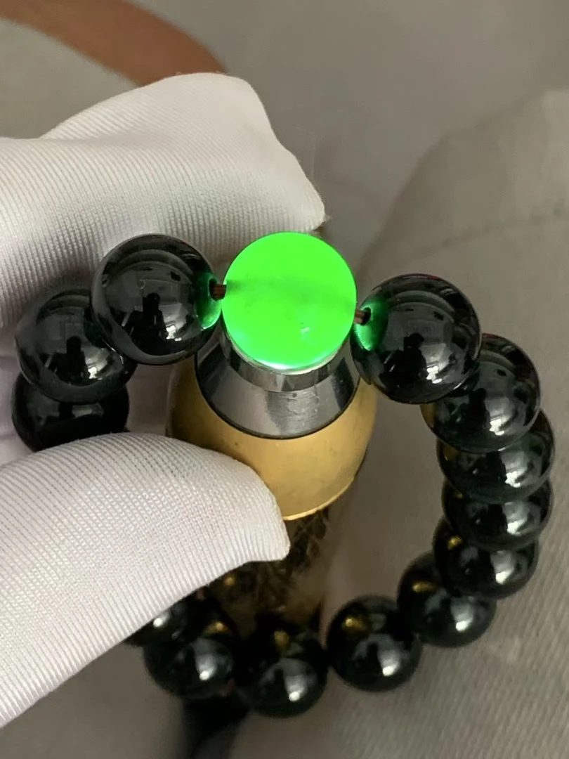 冰种墨翠珠子手串卡12mm绿透辣色16颗