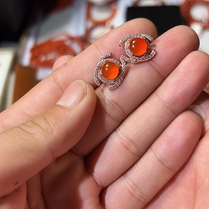 南红玛瑙银S925镶嵌耳饰多样性发货拍一发一