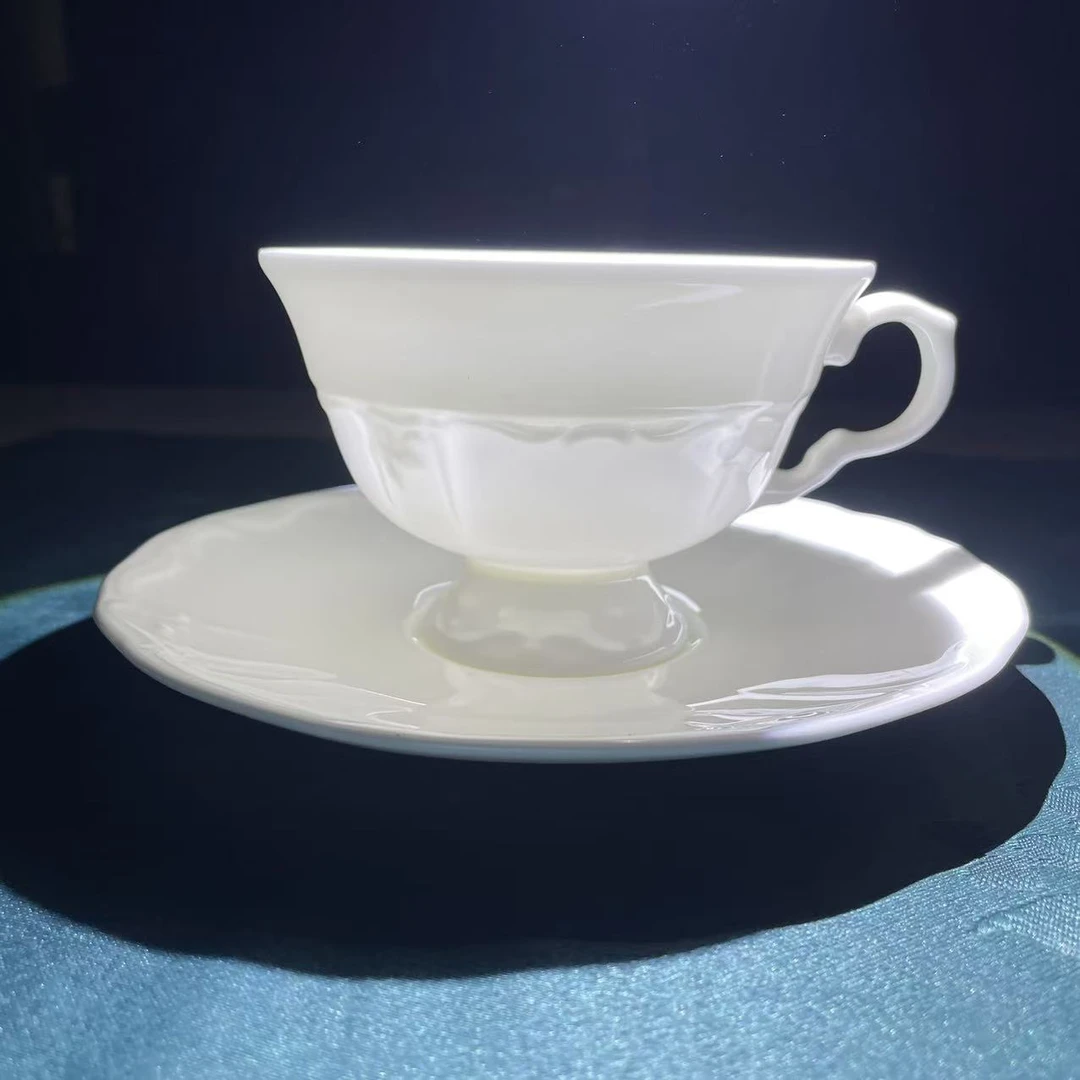 A963⑦】260ml/320ml浮雕咖啡杯碟1/2套纯白唐山骨瓷