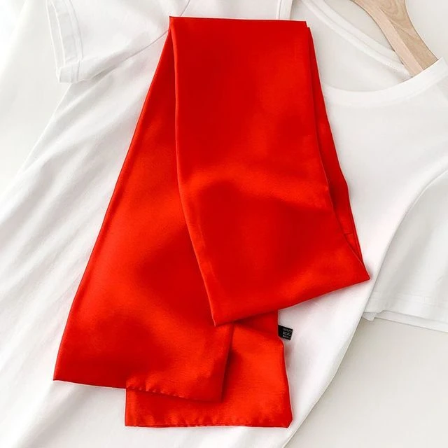 新款丝巾女春大红真丝百搭高级感色桑蚕丝长条韩版礼品丝巾定制