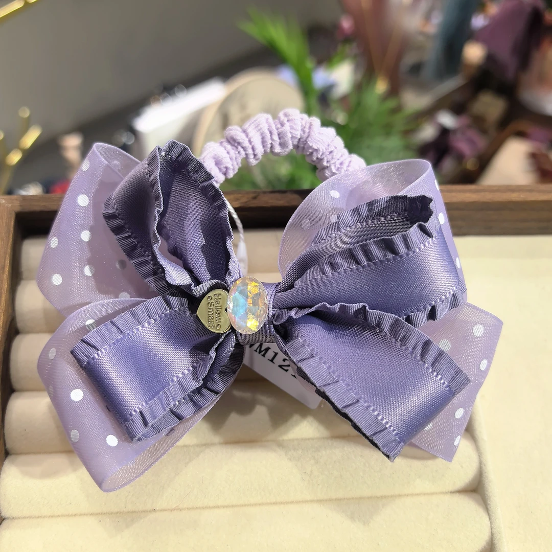 韩系新款气质紫色波点蝴蝶结时尚百搭紫色面膜发圈WM-1218