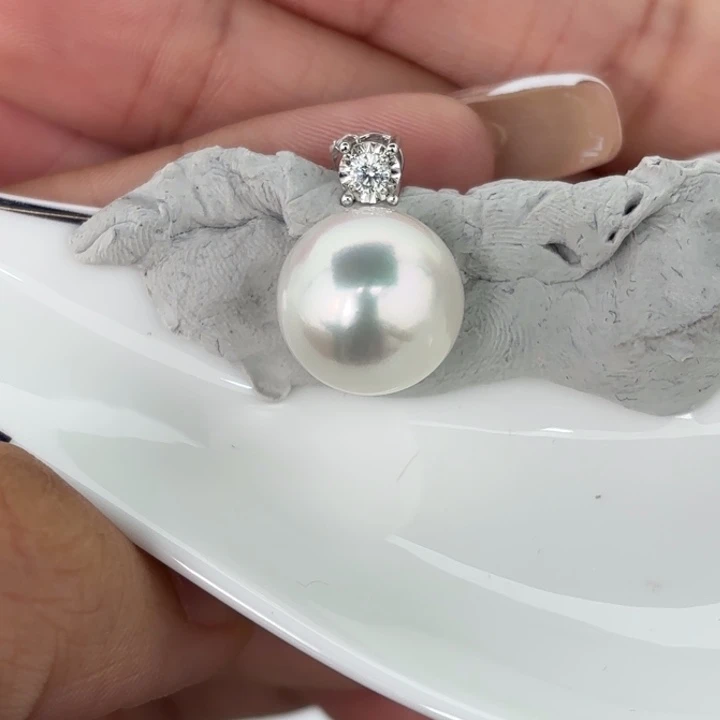 银S925镶嵌吊坠(不含链)定制海水珍珠13-14澳白一颗