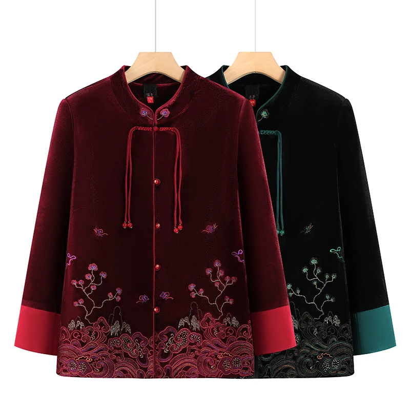 中老年女装春秋季厚外套时尚妈妈装洋气奶奶新中式送老人口袋衣服