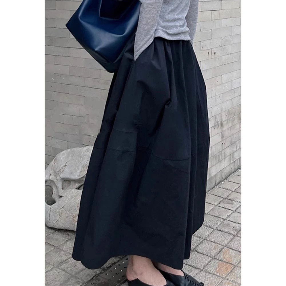 法式赫本风黑色半身裙女夏季小个子显瘦伞裙梨形遮胯a字花苞长裙