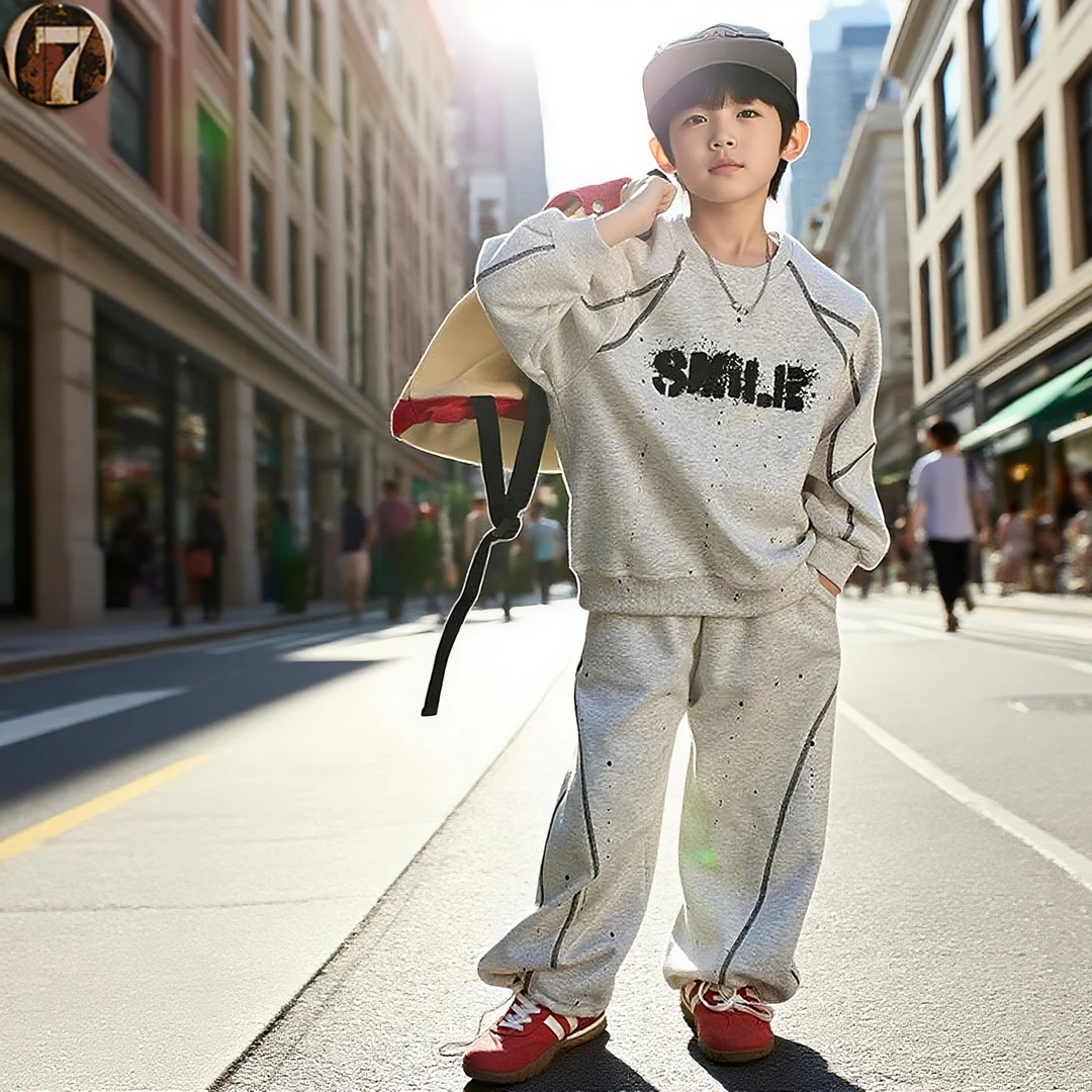 男童春秋套装2025新款儿童手绘泼墨卫衣中大童男孩秋装休闲两件套