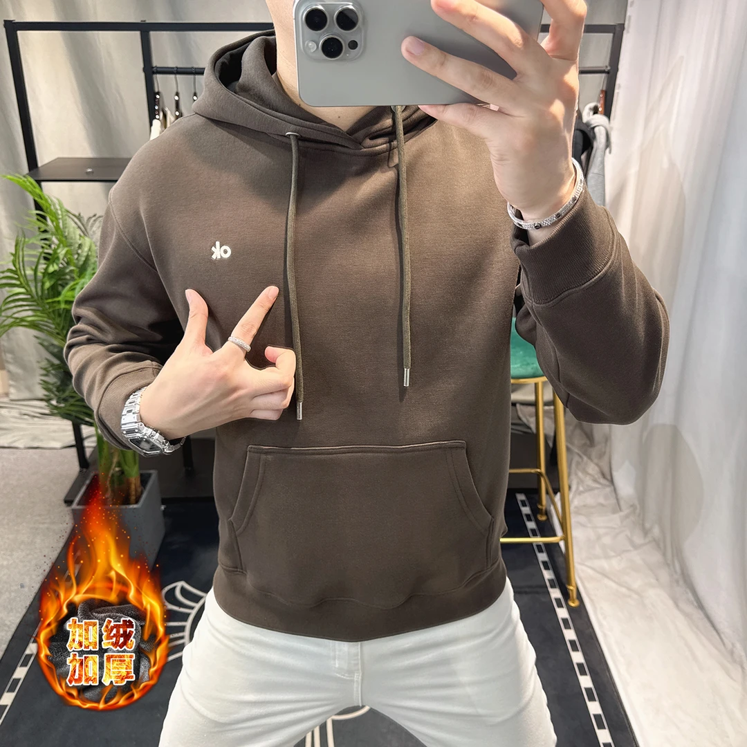 欧洲站冬季字母刺绣加绒加厚连帽卫衣男宽松套头重磅帽衫潮流外套