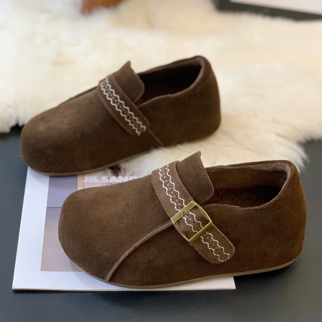 森系复古磨砂加绒保暖内增勃肯鞋2025冬季新款超火百搭一脚蹬单鞋