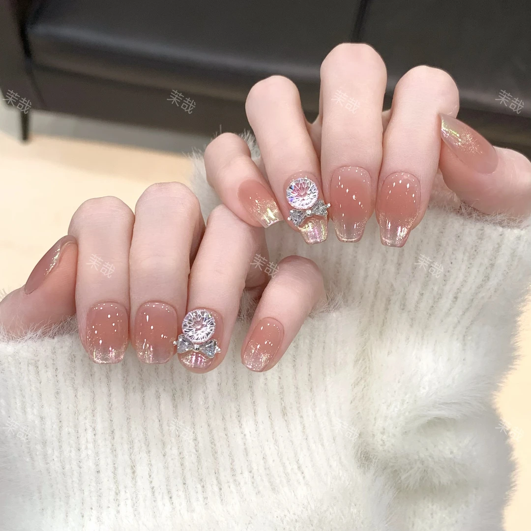 茉哉I现货【月光缎】纯手工定制美甲拆卸穿戴甲A3884