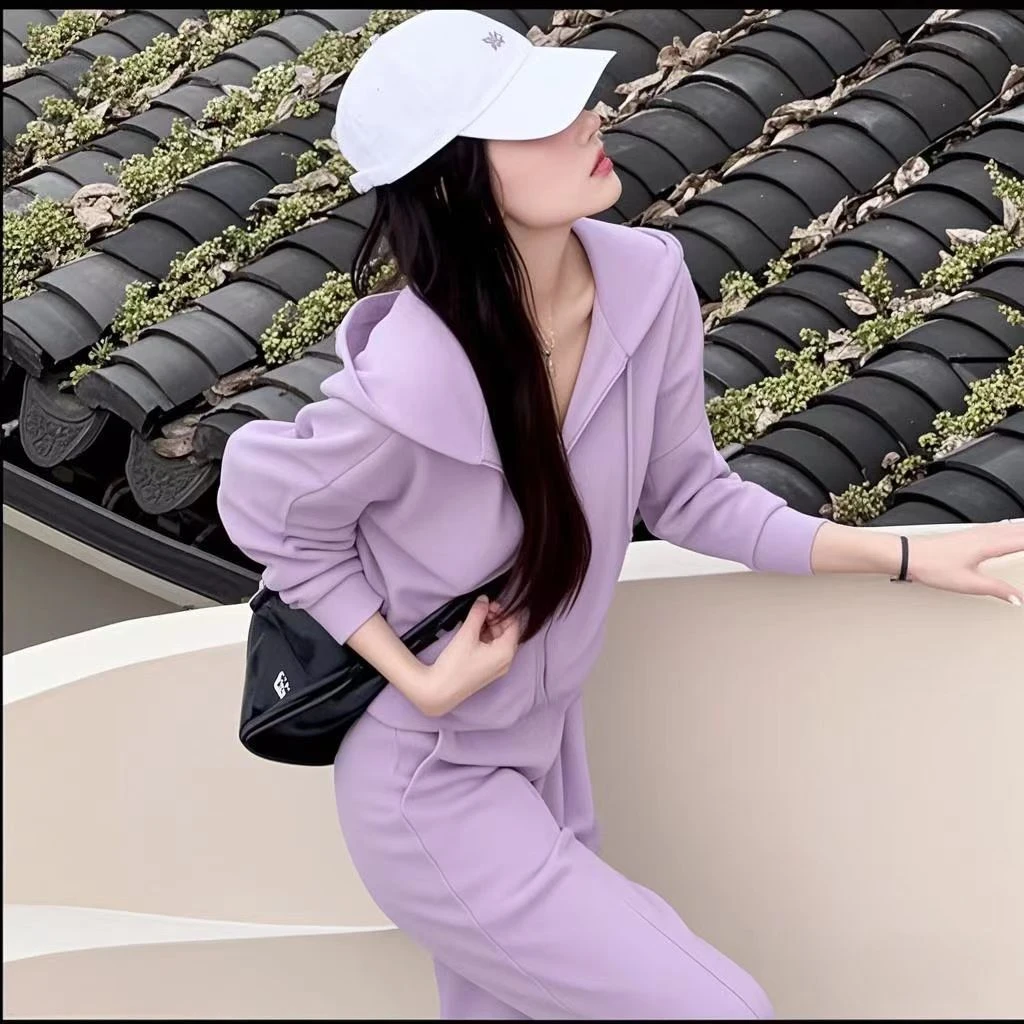 2025时尚套装春款韩版宽松休闲两件套简约显瘦阔腿连帽百搭