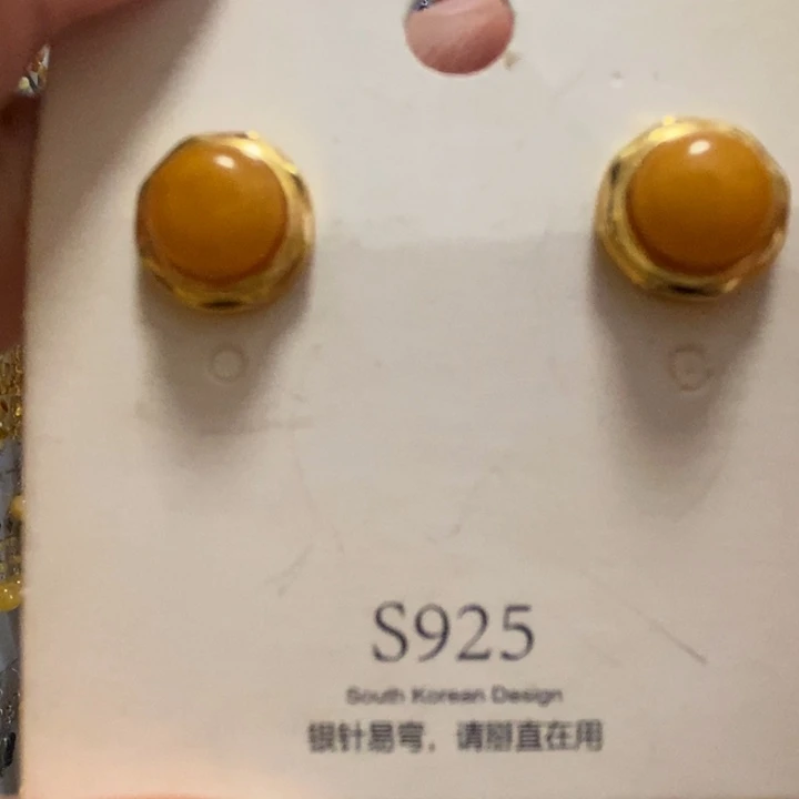 蜜蜡耳饰银S925镶嵌老蜜蜡10