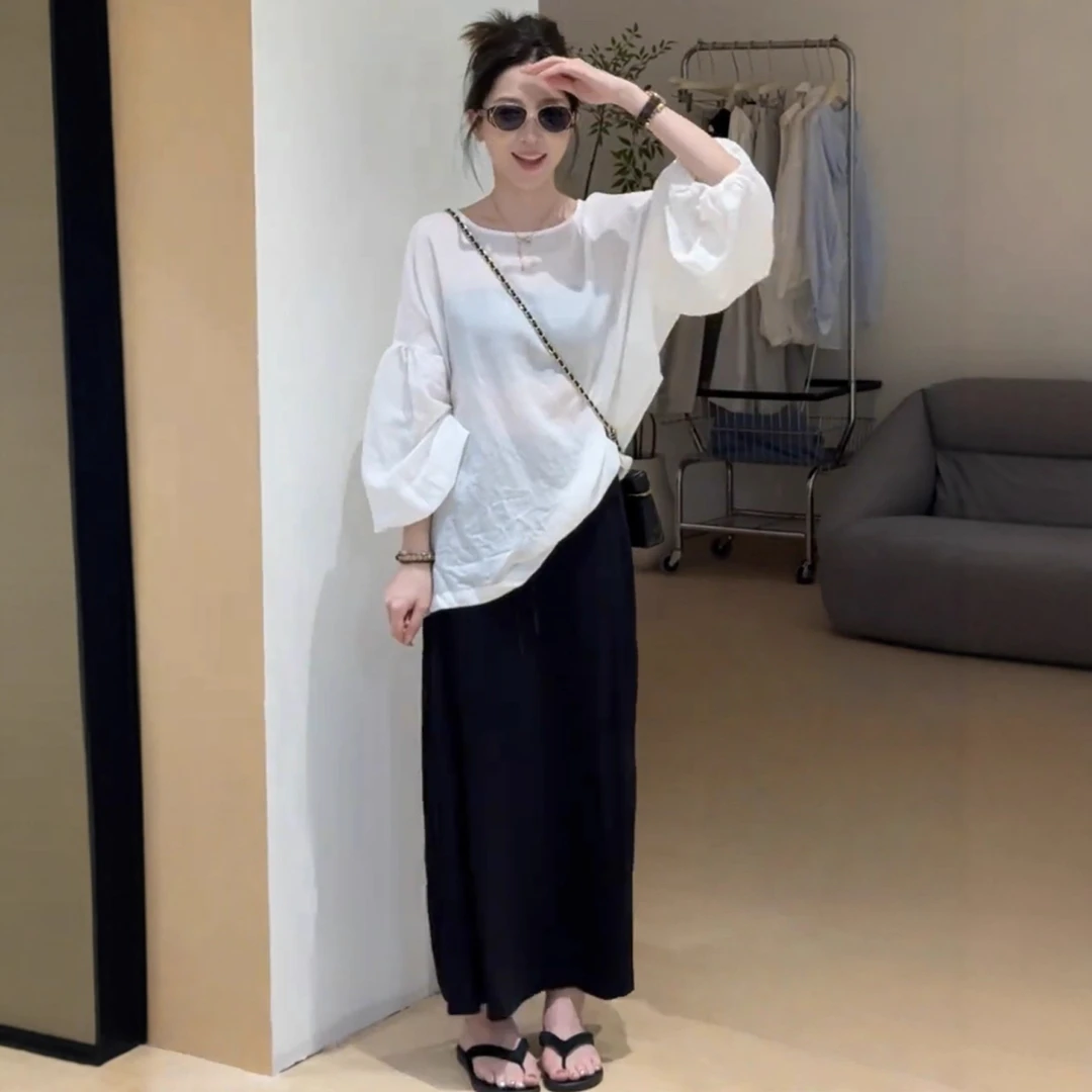 夏季时尚一整套女装2025新款镂空绑带防晒衬衫百搭半身裙两件套潮