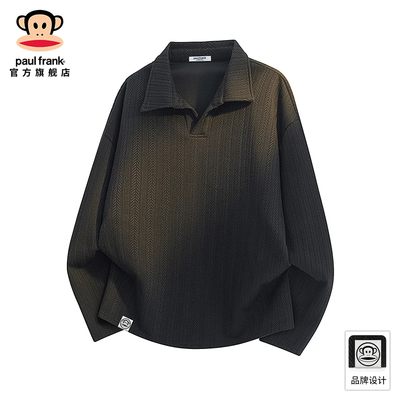 PaulFrank/大嘴猴高级感提花长袖卫衣男秋冬新款翻领POLO衫上衣