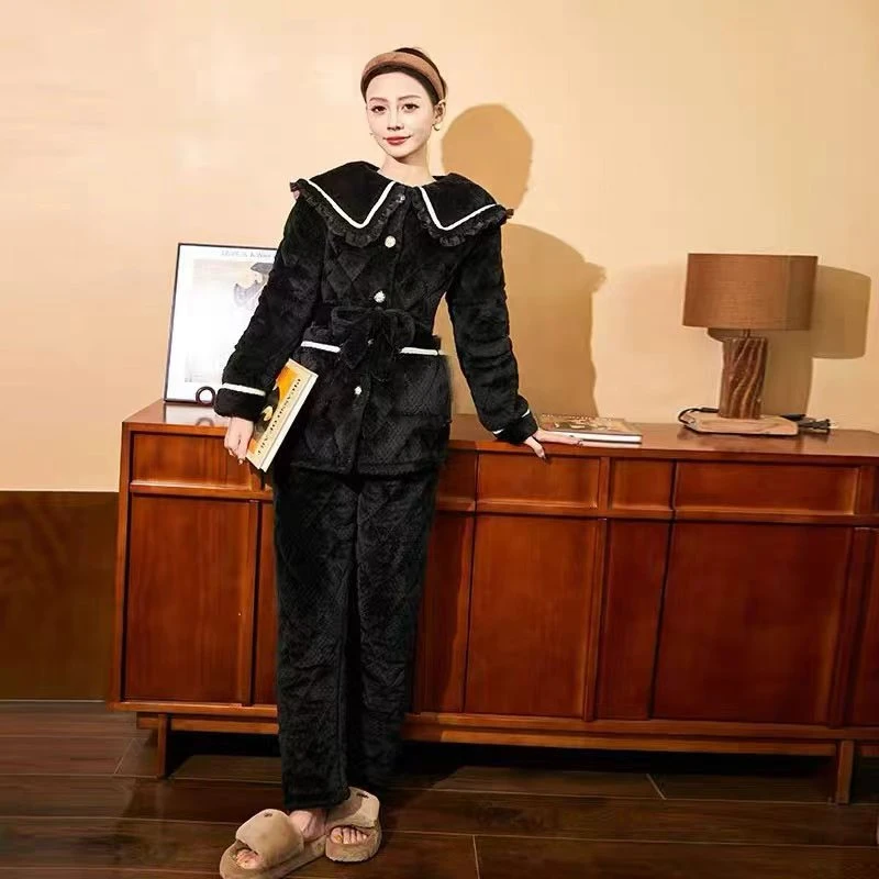 2026新款冬季保暖睡衣套装黑色洋气外穿居家保暖睡衣过冬