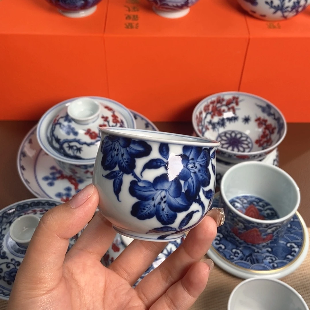 洪印慕名青花折枝杜鹃布袋杯