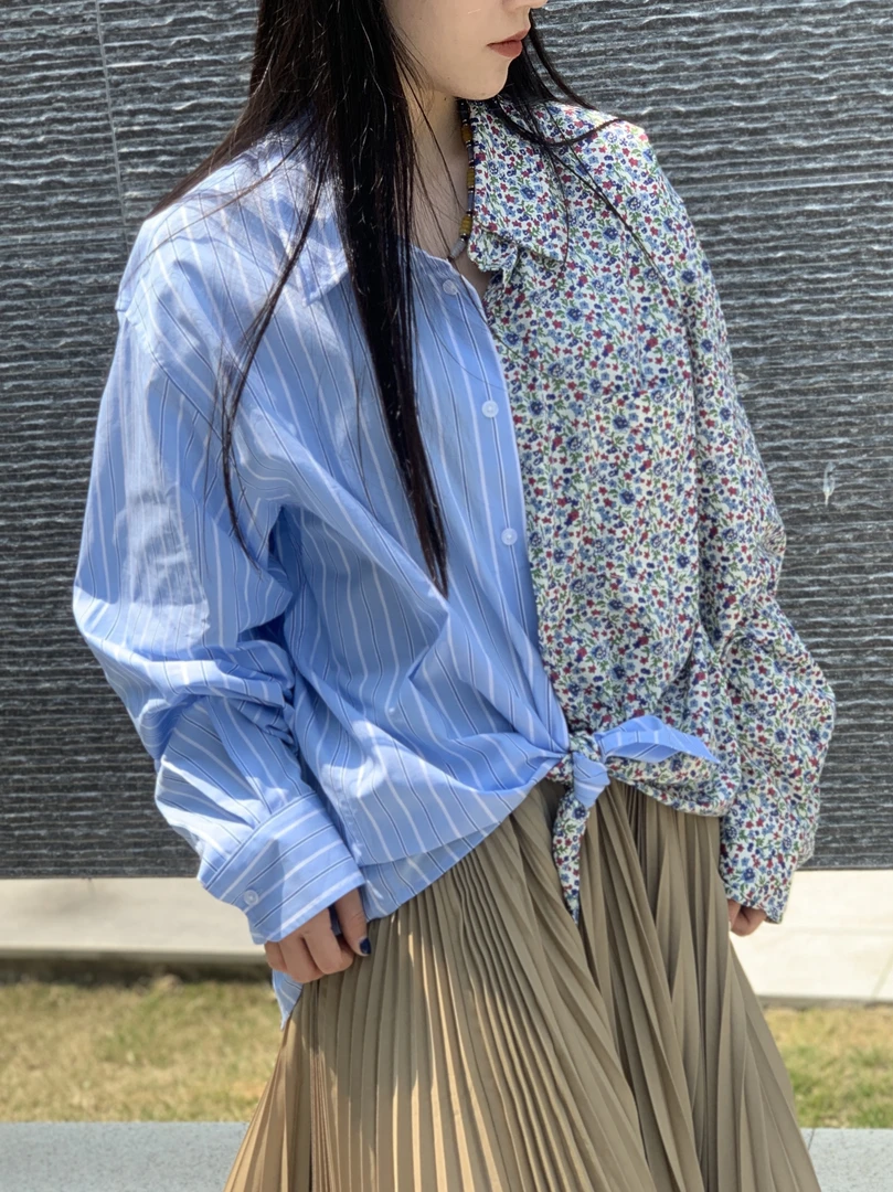 COEMES条纹碎花拼接衬衫