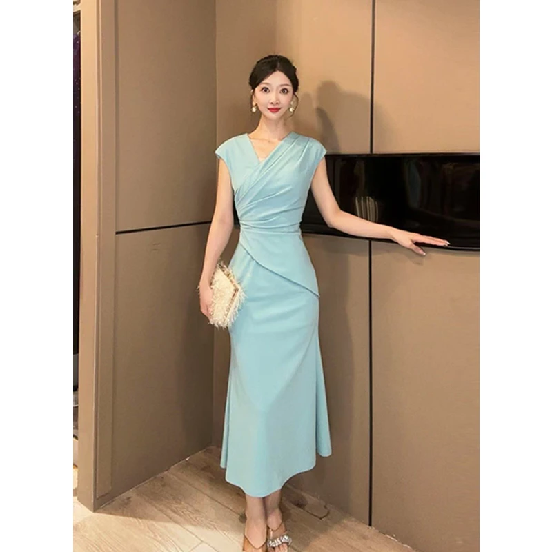 【香香设计师】法式夏季高级感V领连衣裙气质收腰显瘦中长裙11502