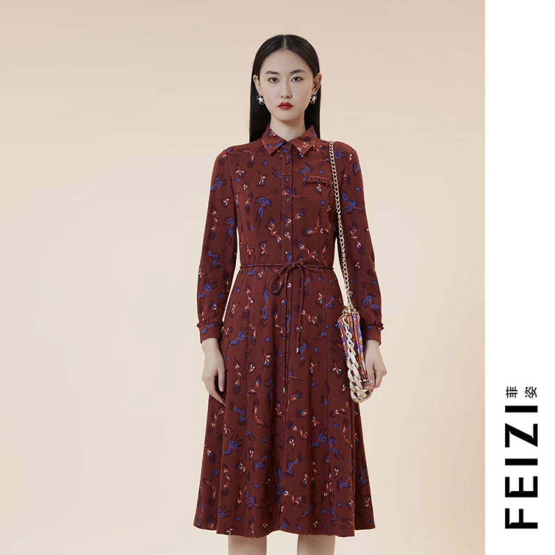 菲姿FEIZI冬款衬衫式连衣裙0W405