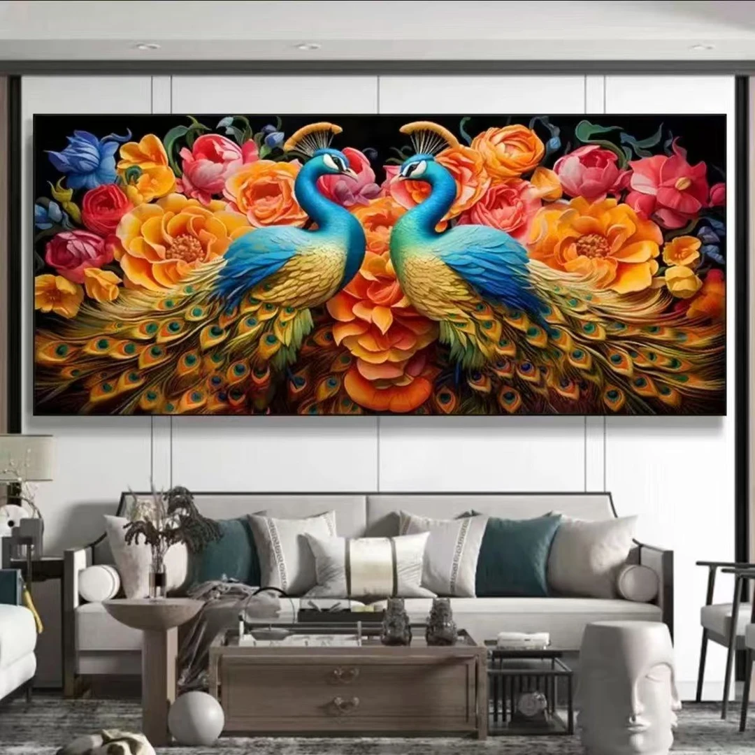 荣华富贵46色新款孔雀线绣客厅大幅十字绣自己绣刺绣手工绣新款