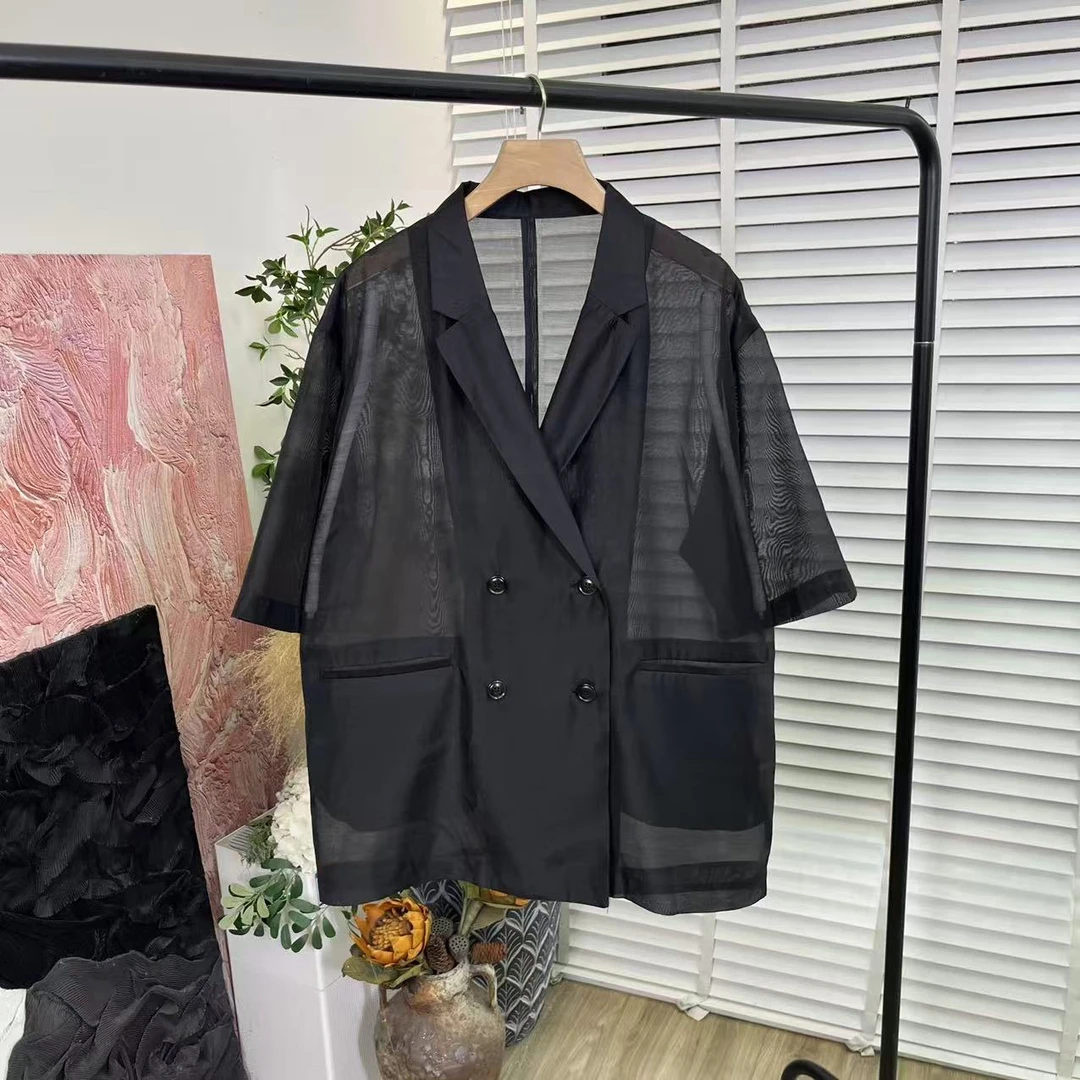 夏季休闲百搭文艺「品质薄款翻领」短袖外套女E5878