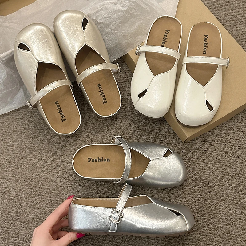 相伴内增高包头半拖鞋女夏2025年新款外出厚底休闲一脚蹬懒人鞋